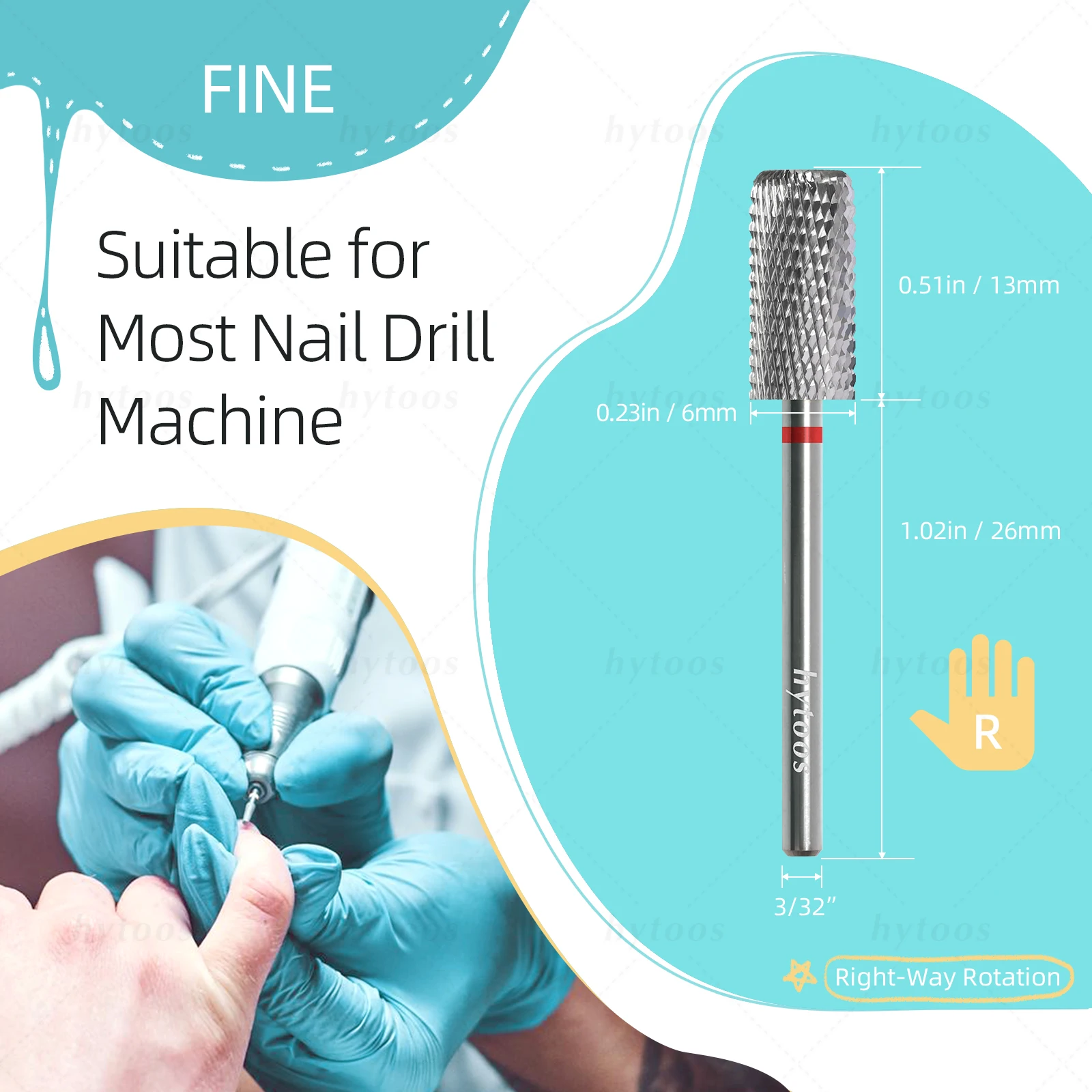 HYTOOS 13mm Barrel Nail Drill Bits Cross Cut Dust Proof D4S Safety Carbide Nail Bit Electric Manicure Drills Remove Gel Tool