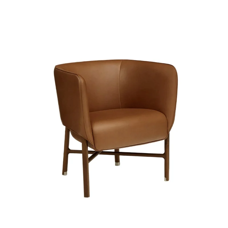 Italian light luxury haute couture furniture, modern simple walnut leather fabric single sofa