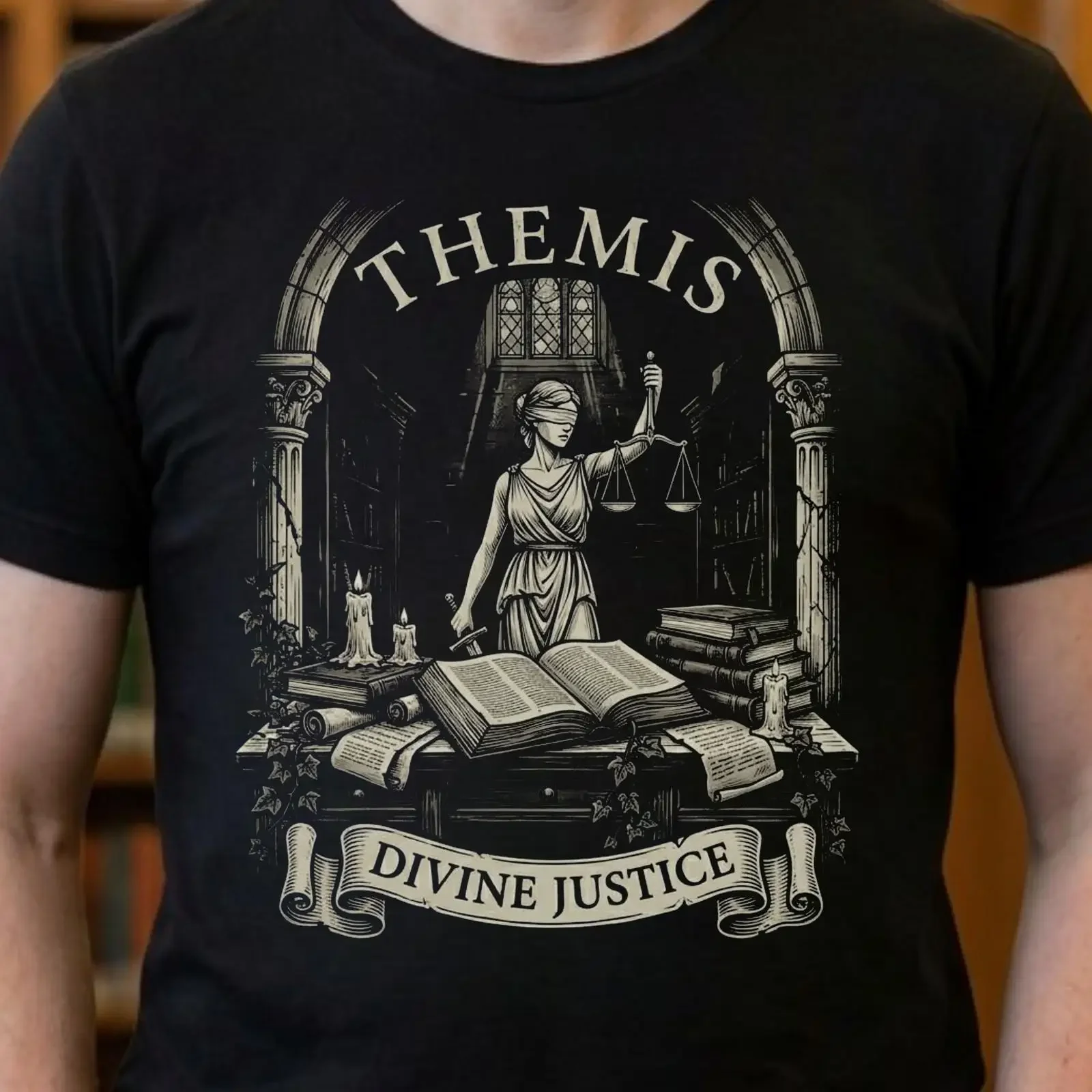 Greek Goddess Themis Divine Justice T Shirt Lady Dark Academia for Lawyers and Law Students vintage Washed homme