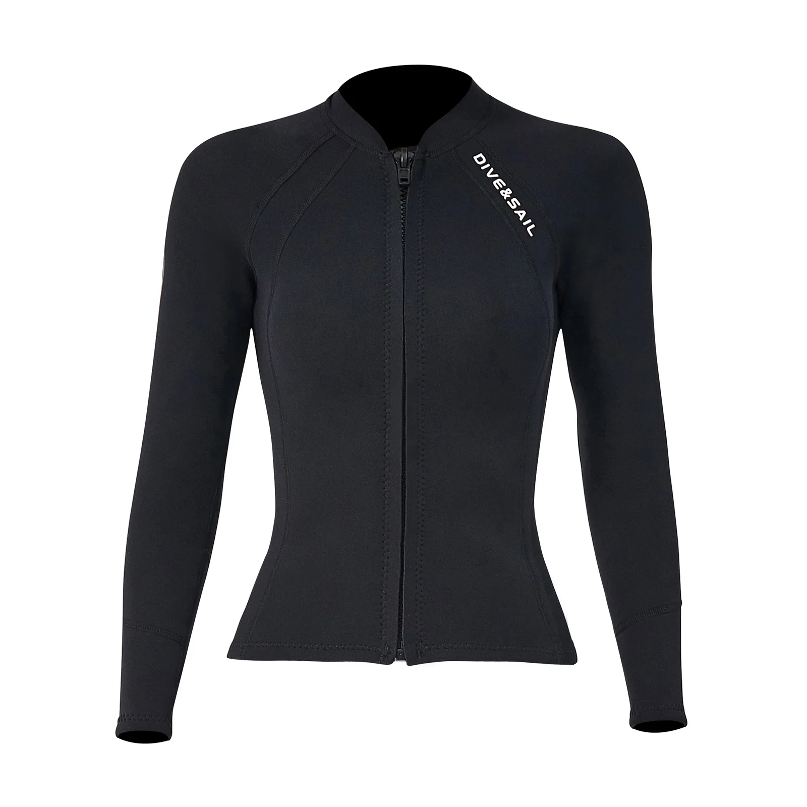 Womens 2mm Neoprene Wetsuit Tops Black Thermal Rash Guard Swimsuit Long Sleeve Zipper Jacket Surfing Diving Snorkeling Coat