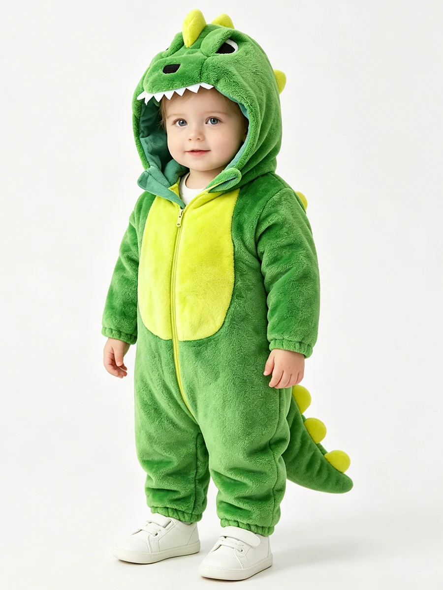 Umorden Pink Green Baby Girls Boys Dinosaur Costume Infant Toddler 0-3Y Winter Pajamas Jumpsuit Onesie Flannel Warm Outfit