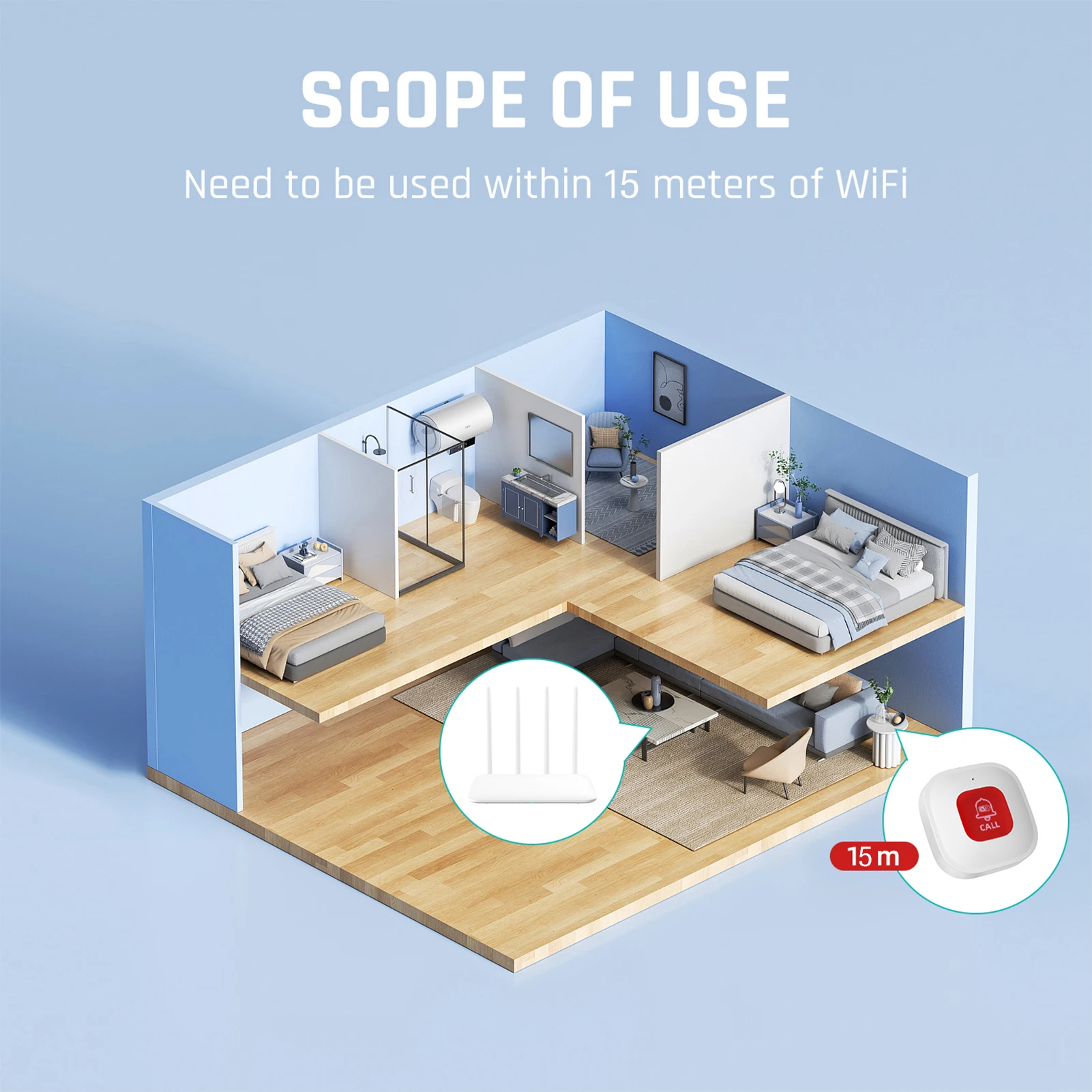 ポータブルワイヤレス緊急通話ボタン,wifiポケットベル,看護アラート,wifiアラーム,2.4g