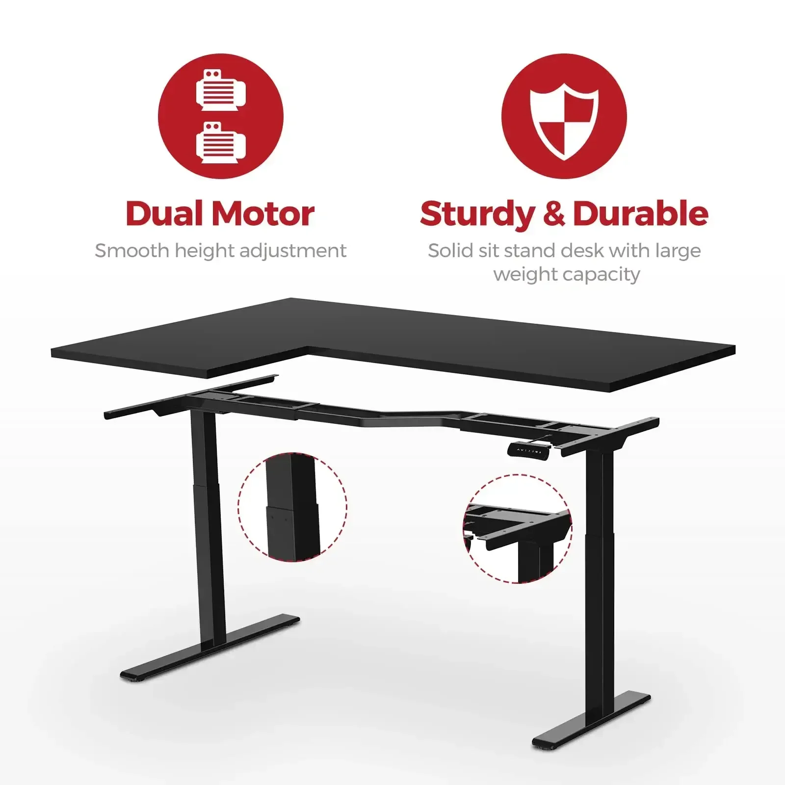SANODESK — большой L-образный стол с двумя двигателями, регулируемой высотой, реверсивная панель, черный верх, рамка, 63 дюйма