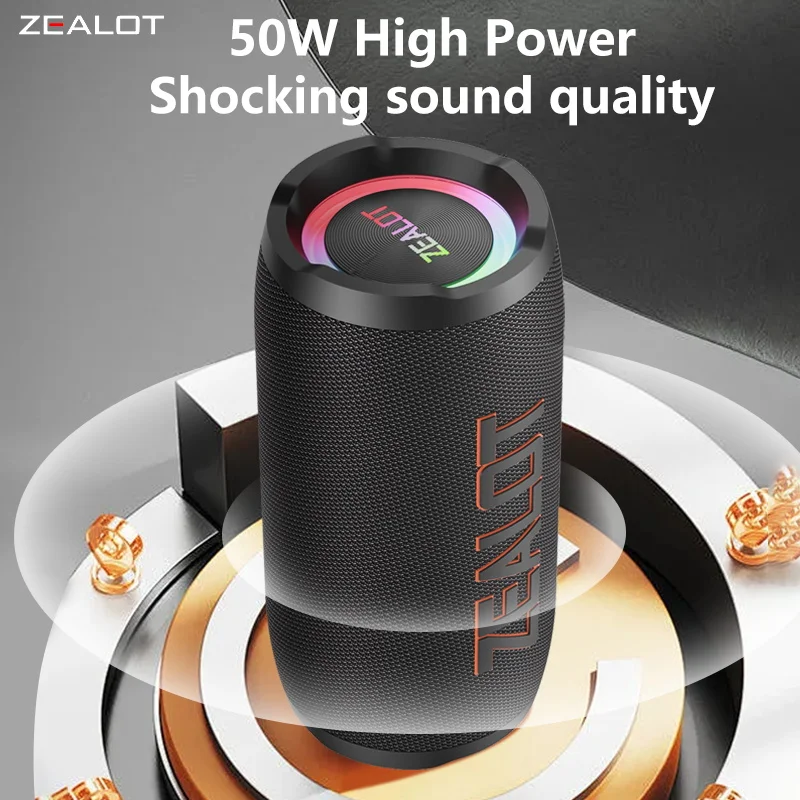 ZEALOT ワイヤレススピーカー ZEALOT S76 50W ワイヤレス スピーカー、Hifi 音質、RGB ライト