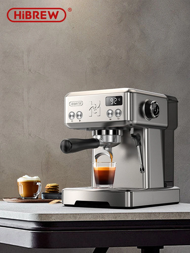 HiBREW Espresso-Kaffeemaschine mit Milchaufschäumer, Temperaturregelung, kompakter Barista-Kaffeebereiter für Espresso, Latte, Cappuccino.