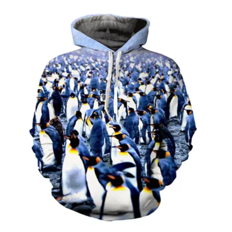 Cute Penguin Pattern Hoodie Animal 3D Print Men Women Streetwear Hoodies Oversized Pullovers Hooded Sweatshirts Kid Top Clothing