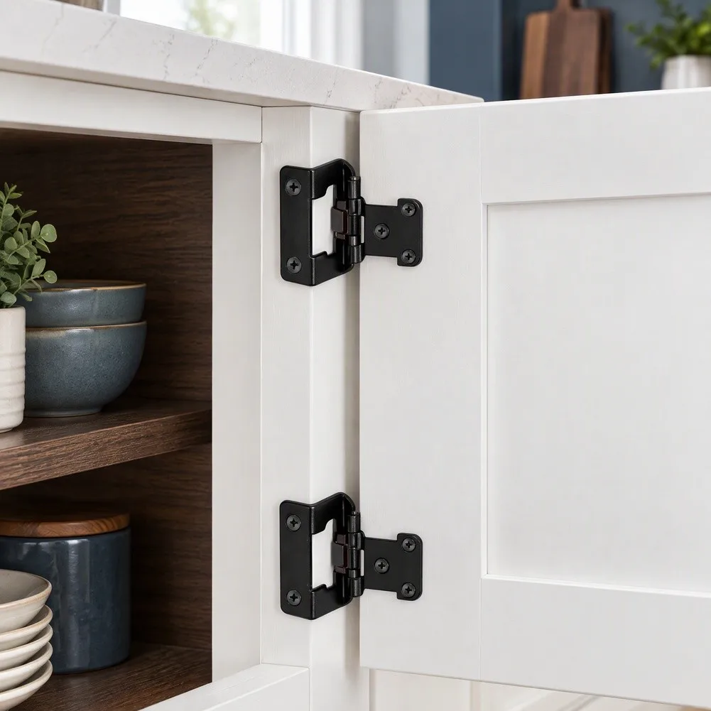 Self-Closing Cabinet Hinges Providing Gentle Door Closure Semi-Concealed Mount Matte Black Finish Salt Spray Resistant Design