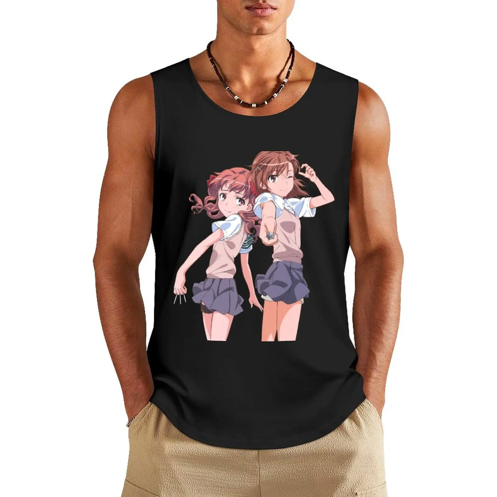 Toaru Kagaku - Misaka Mikoto & Shirai Kuroko Tank Top running shirt underwear sleeveless gym shirts male