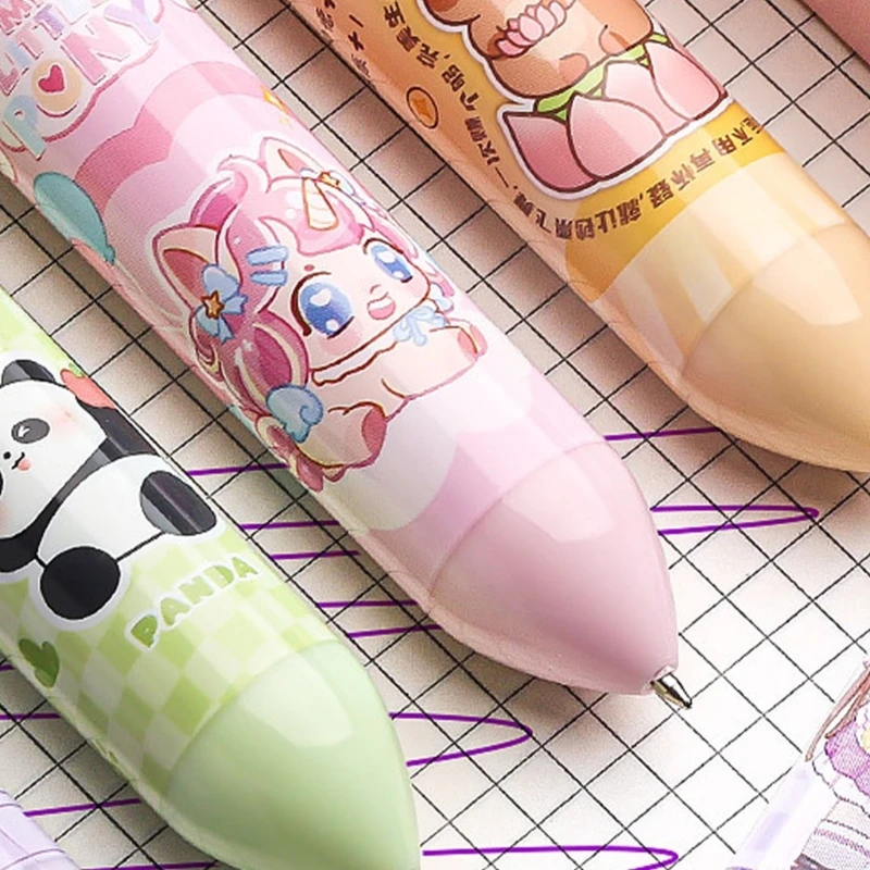 

10/12 Colors Retractable Ballpoint Pen Cartoon Animal Ballpoint Pen Multicoloured Pen School Office Supplies for Student