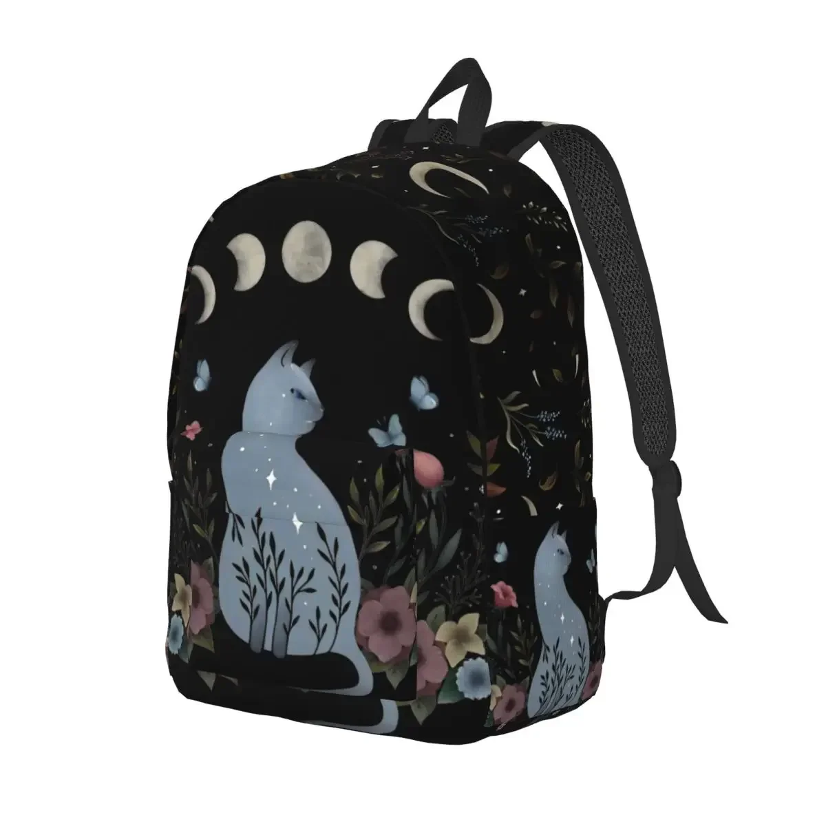 Moonlit Garden Cat On The Hill Sac à dos Sports School Business Moonlight Boho Floral Sac à dos pour homme et femme Sac à bandou