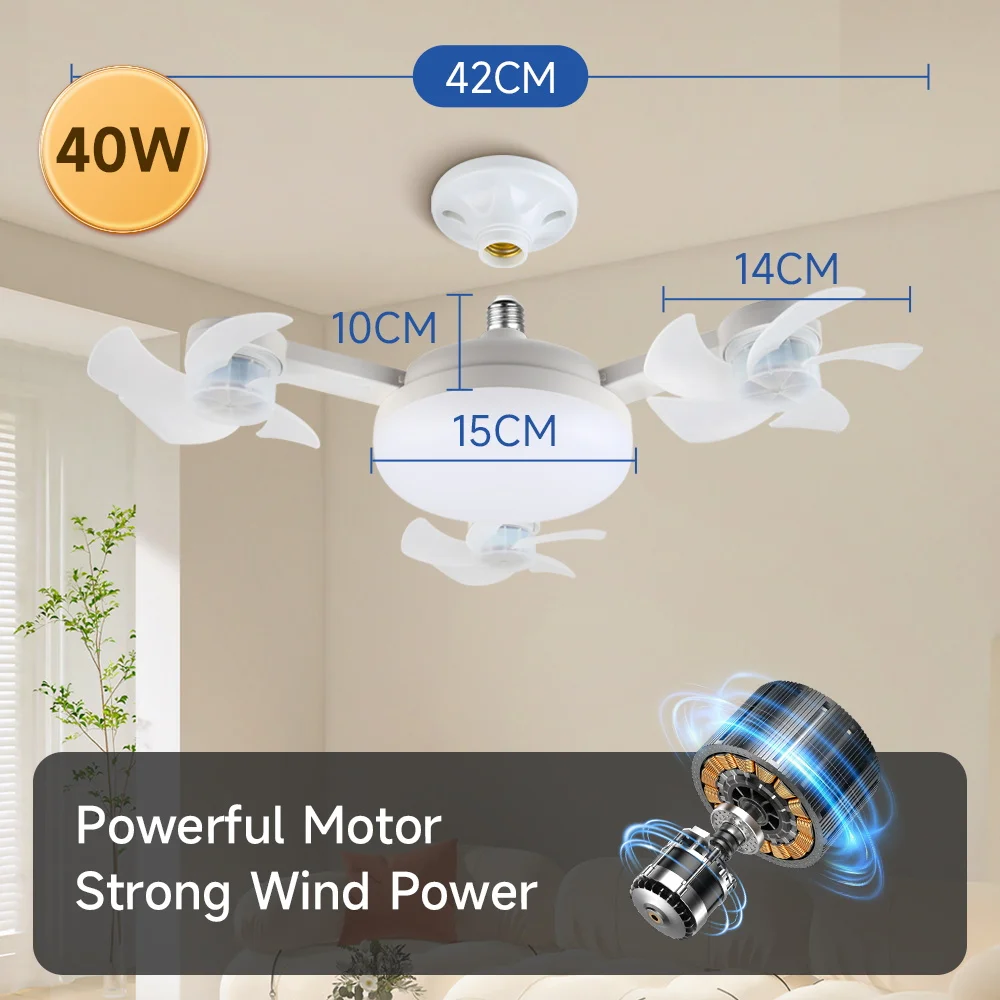 40W 60W Remote Control Dimmable Ceiling Fan Light E27 Lamp Holder 85-265V Bedroom Living Room Fan Lamp