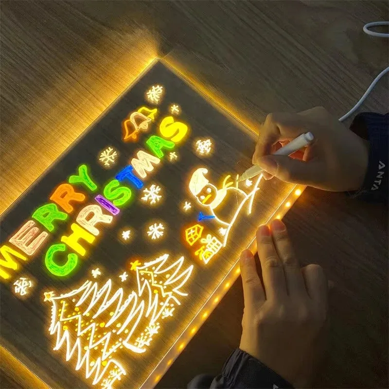 Luminous Drawing Board Diy Graffiti Erasable Acrylic Fluorescent Blackboard Children's Puzzle Toy Writing Board Gifts LED Lights