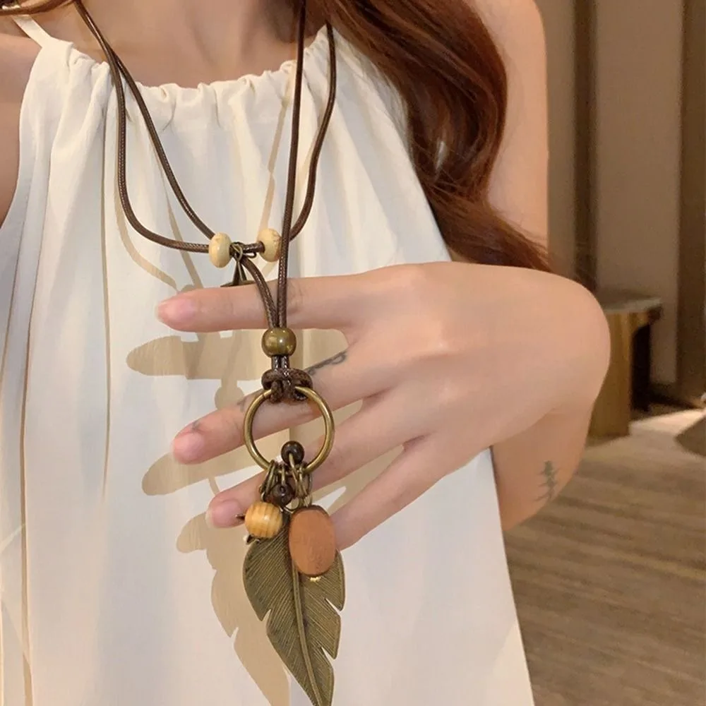 Moda estilo étnico de madeira longa borla colares estilo bohemiano elegante camisola corrente originalidade para mulher colar