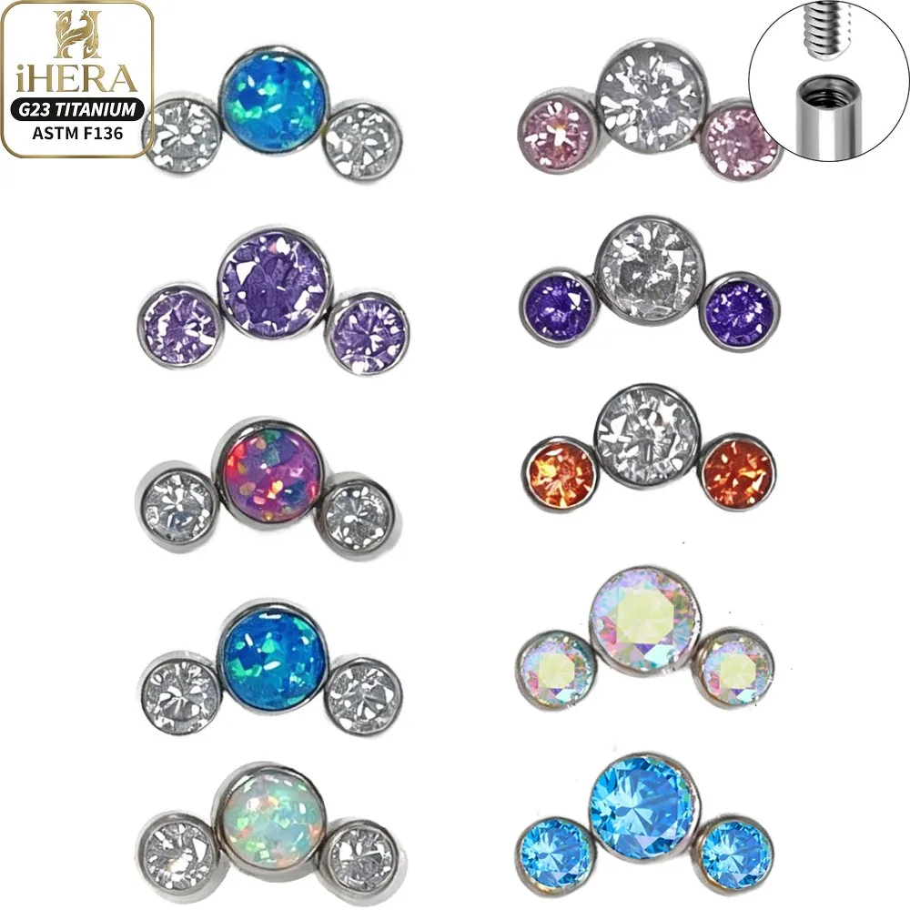 

ASTM F136 Titanium Curved Triple Gem Cluster Internally Threaded Labret Lip Ear Tragus Cartilage Piercing Jewelry Wholesale