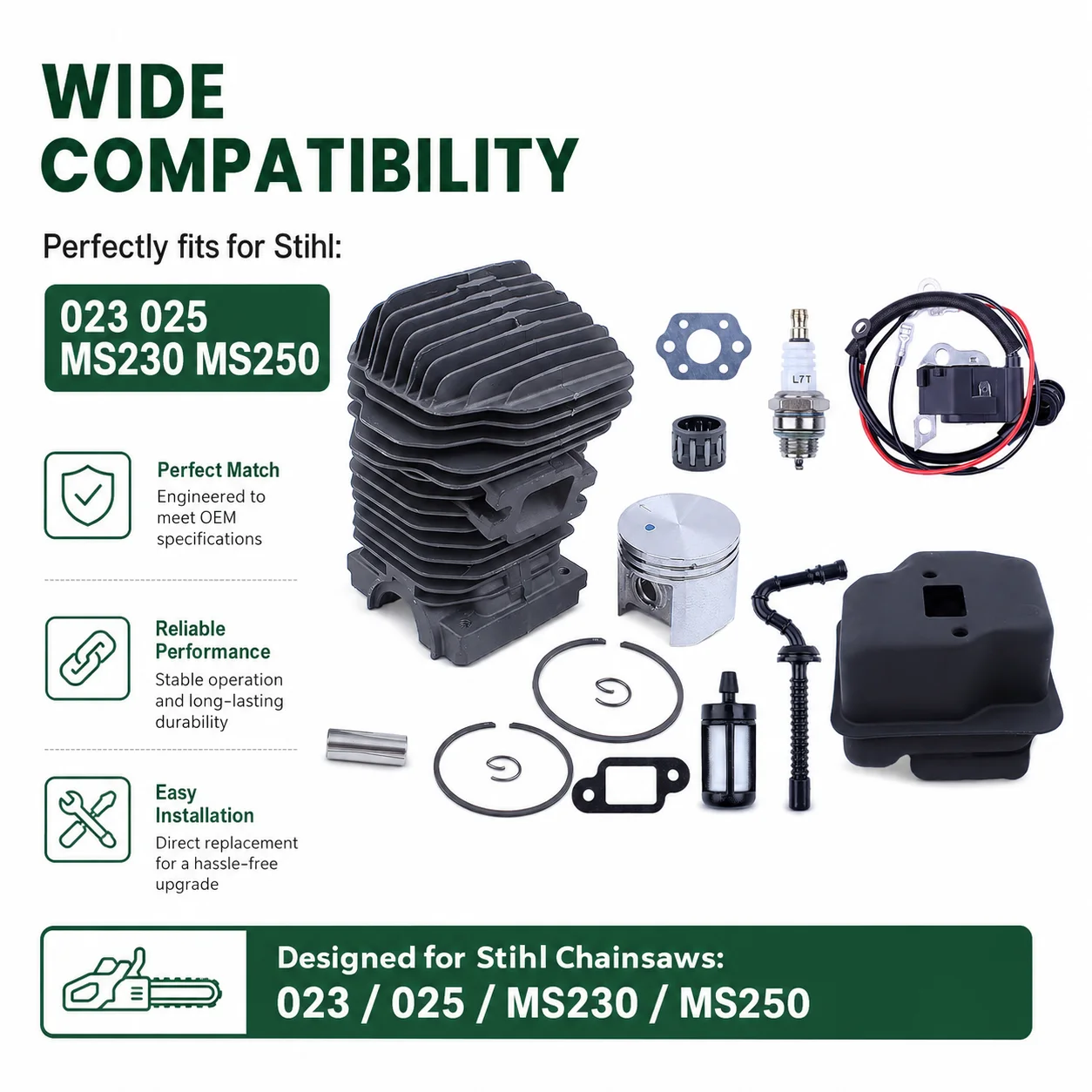 42.5MM Cylinder Piston Kit For Stihl 023 MS230 MS250 Chainsaw Carburetor Gasket Fuel Line Spark Plug Tune Up Kit OEM 11231400606