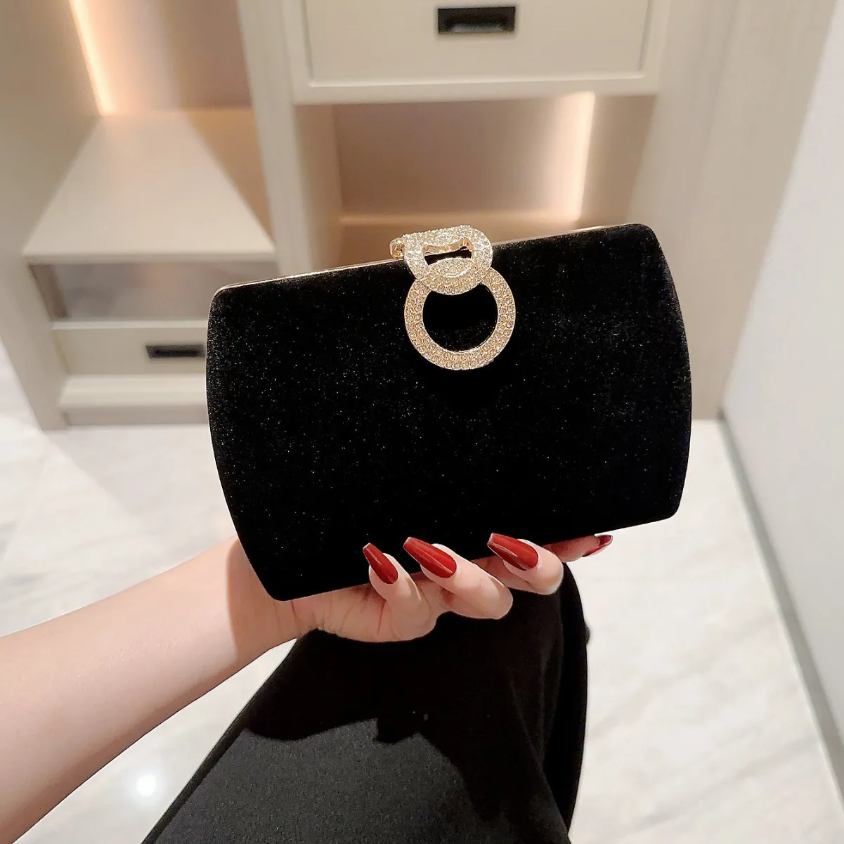 

Ladies Velvet Clutches Dinner Party Banquet Evening Purse Sparkly Rhinestone Decoration Handbags Elegant Noble Crossbody Bags