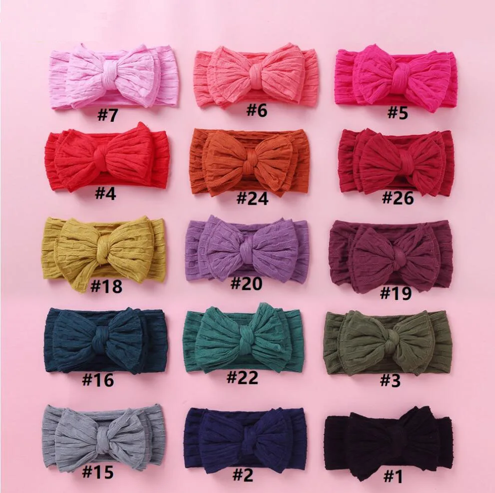 30pc/lot Cable Knit Nylon Bow Baby Headwraps Double Layer Knot Bow nylon headbands For Kid Girl Hair Acceessories