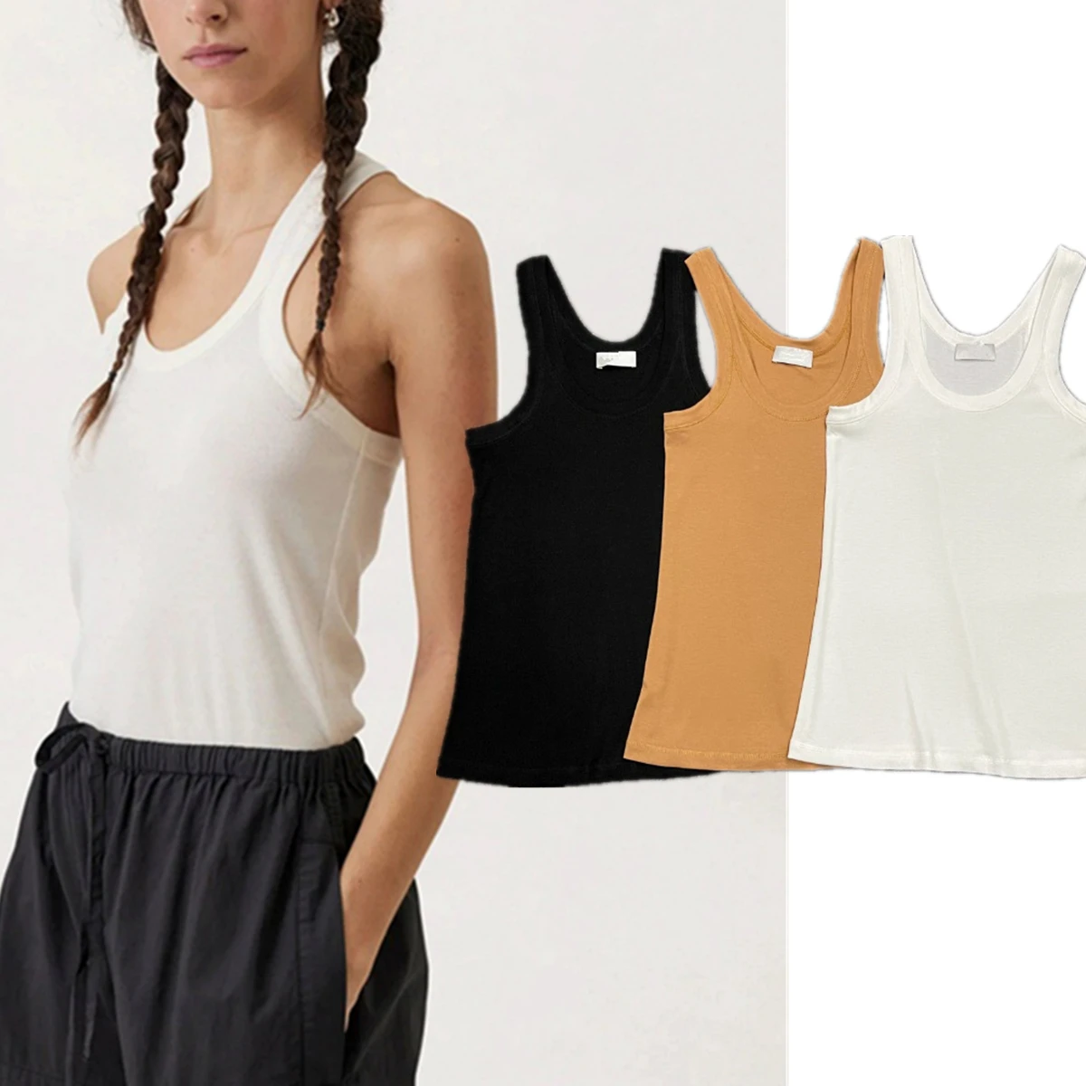 

Maxdutti Slim Fit U-neck I-shaped Vest For Women 2026 Summer Commuting Basic Sleeveless Top T-shirt Woman Clothes Female Clothes
