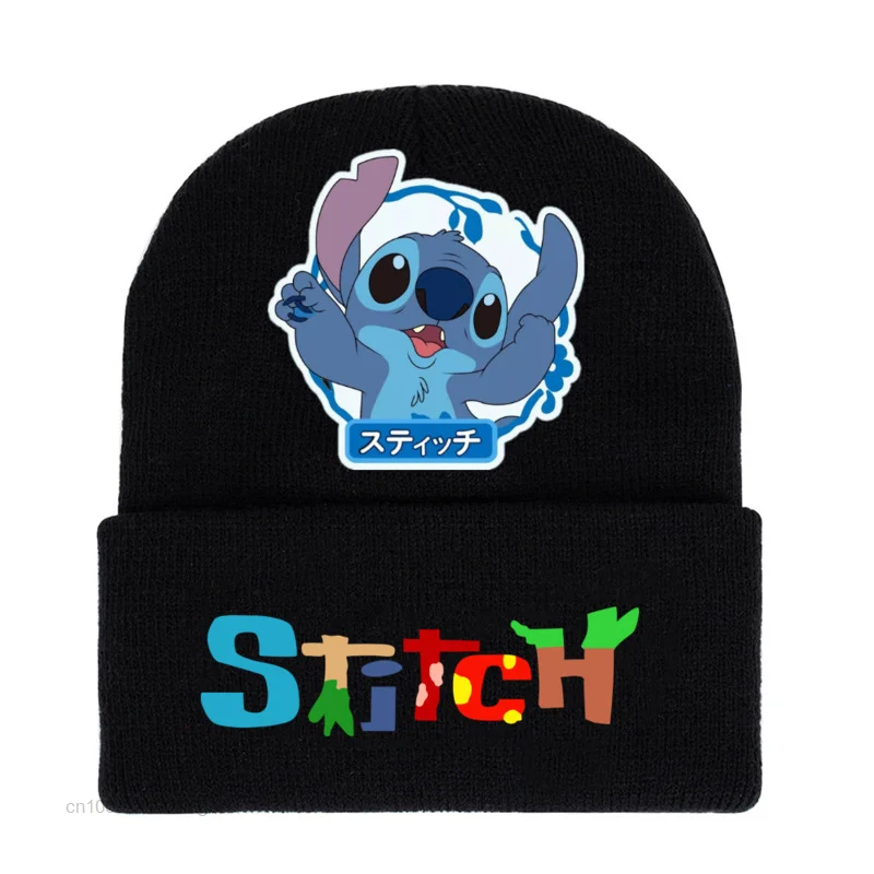 Disney Stitch Nón Len Nam Nữ In Họa Tiết Đen Nón Mùa Thu Đông Dễ Thương Mũ Thời Trang Hip Hop Đầu Bọc Y2k xu Hướng Mới Nắp