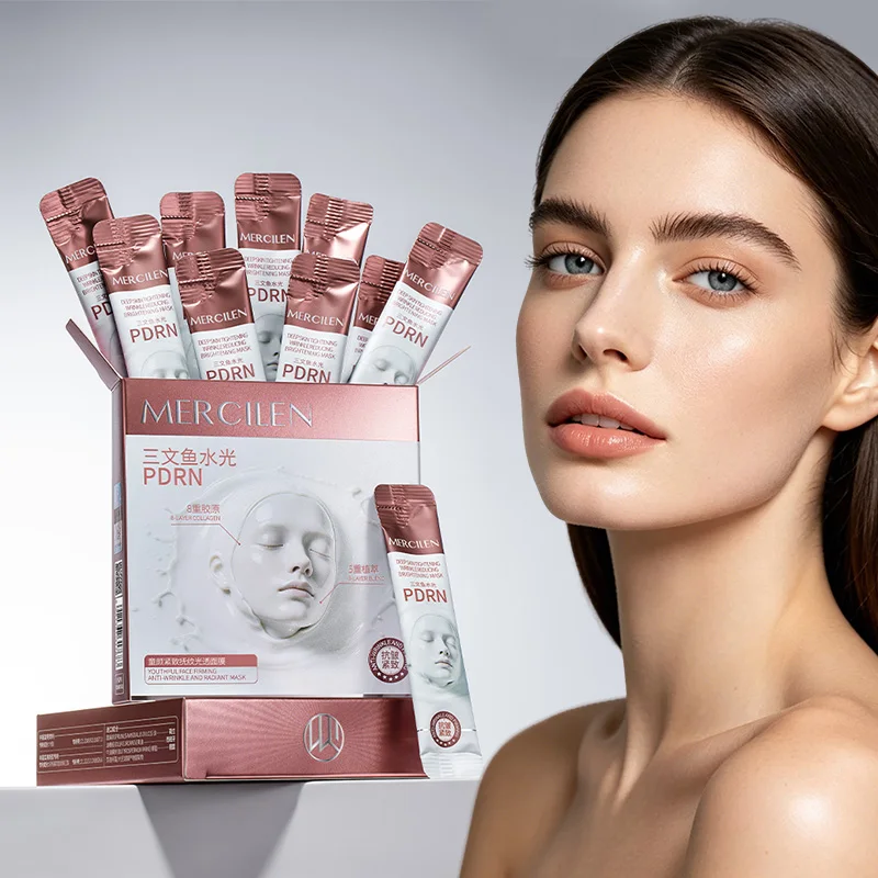Mascarilla Reafirmante para Dormir Mercilen Youthful Skin, 4g*20 Paquetes, Contiene Centella Asiática, Colágeno, Niacinamida y Escualano Vegetal para Hidratar, Reafirmar e Iluminar la Piel del Rostro, Deja la Piel con Apariencia más Juvenil, Apta para Todo Tipo de Piel, Fácil de Transportar y Usar para el Cuidado de la Piel