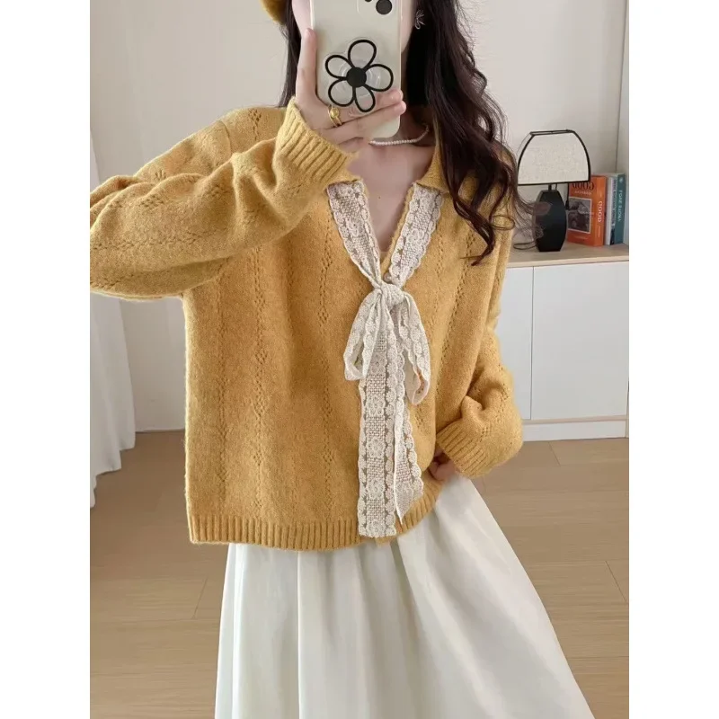 

Women's Knit Cardigan Lace Tie Belt Drop Shoulder Long Sleeve Open Front Chunky Sweater Coat Fall Winter 2025