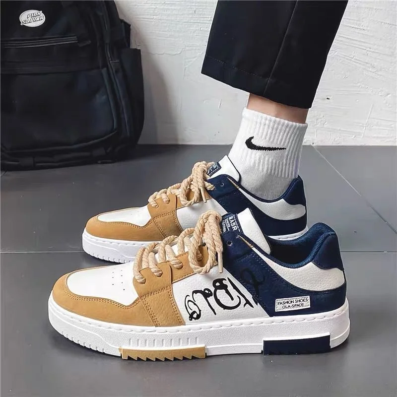 Men's Shoes Comfortable Breathable Casual Sports Outdoor Thick Sole Sneakers Leather Platform Lace-Up Casual Walking Shoes