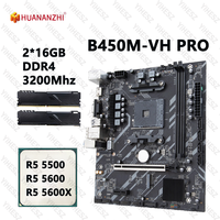 HUANANZHI B450M PRO Motherboard Set With AMD R5 5500/5600/5600X CPU And 2*16GB DDR4 3200Mhz Supports USB3.0 M.2 Nvme Sata3.0