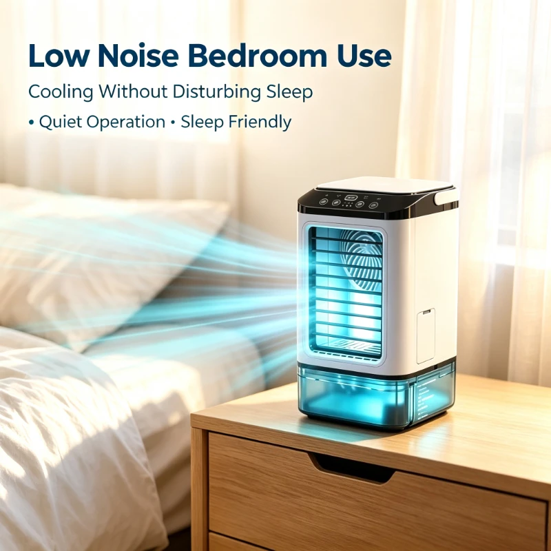 Rechargeable Desk Evaporative Air Cooler 900ml Water Tank 3‑Speed Fan 7‑Color Night Light Humidifier Portable For Travel Bedroom