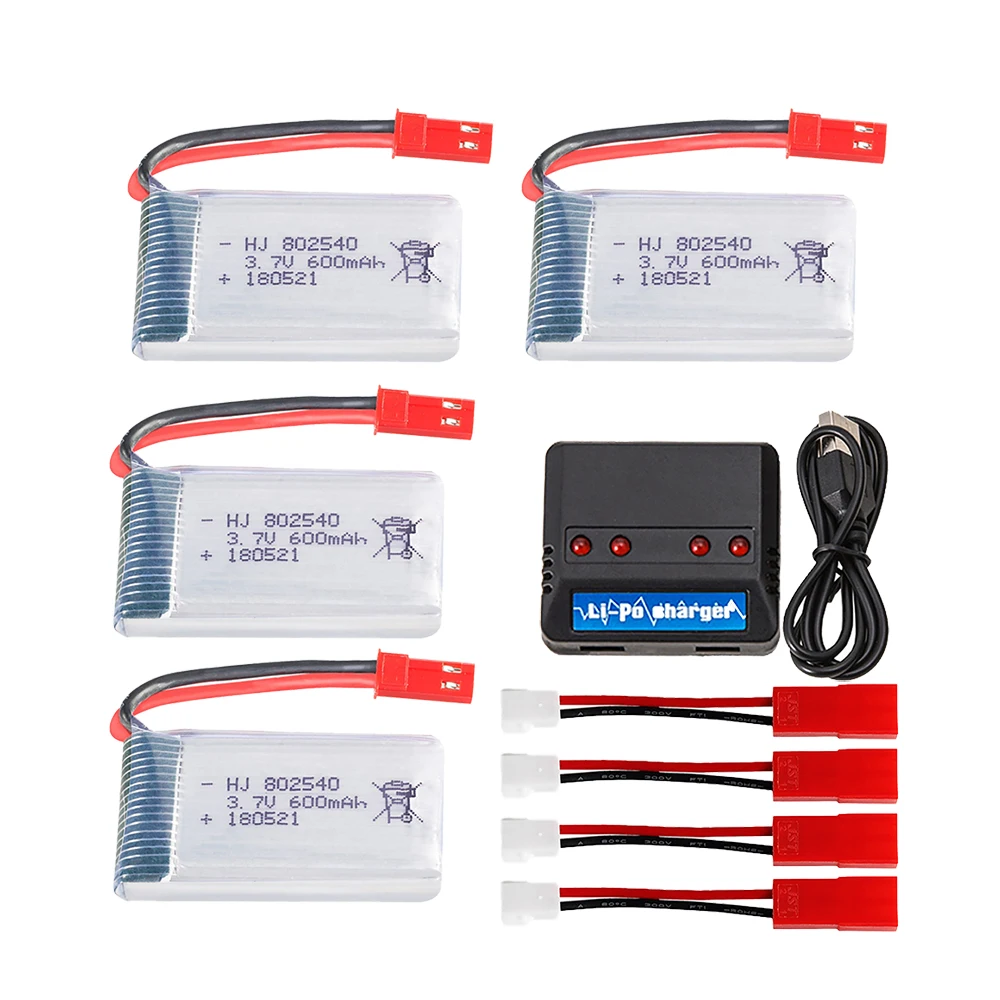 2 Stks/partij 3.7V 600Mah Lipo Batterij 802540 Voor 509W Dfd F161 Rc Quadcopter Drone Onderdeel 3.7V Lipo Jst Plug