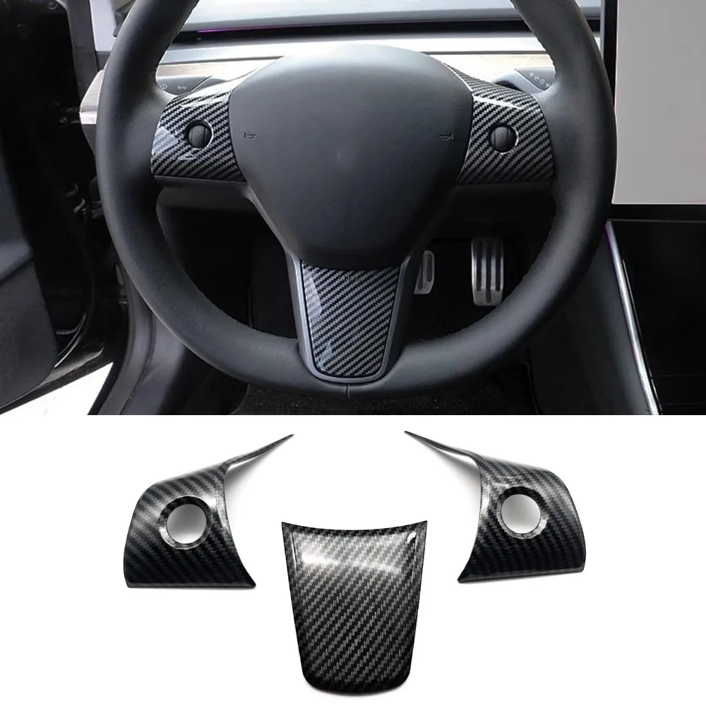 Auto-Lenkrad-Abdeckung Aufkleber Zierleiste Rahmen Passend für Tesla Model 3 2017-2023 Model Y 2019-2023 Innenraum-Zubehör