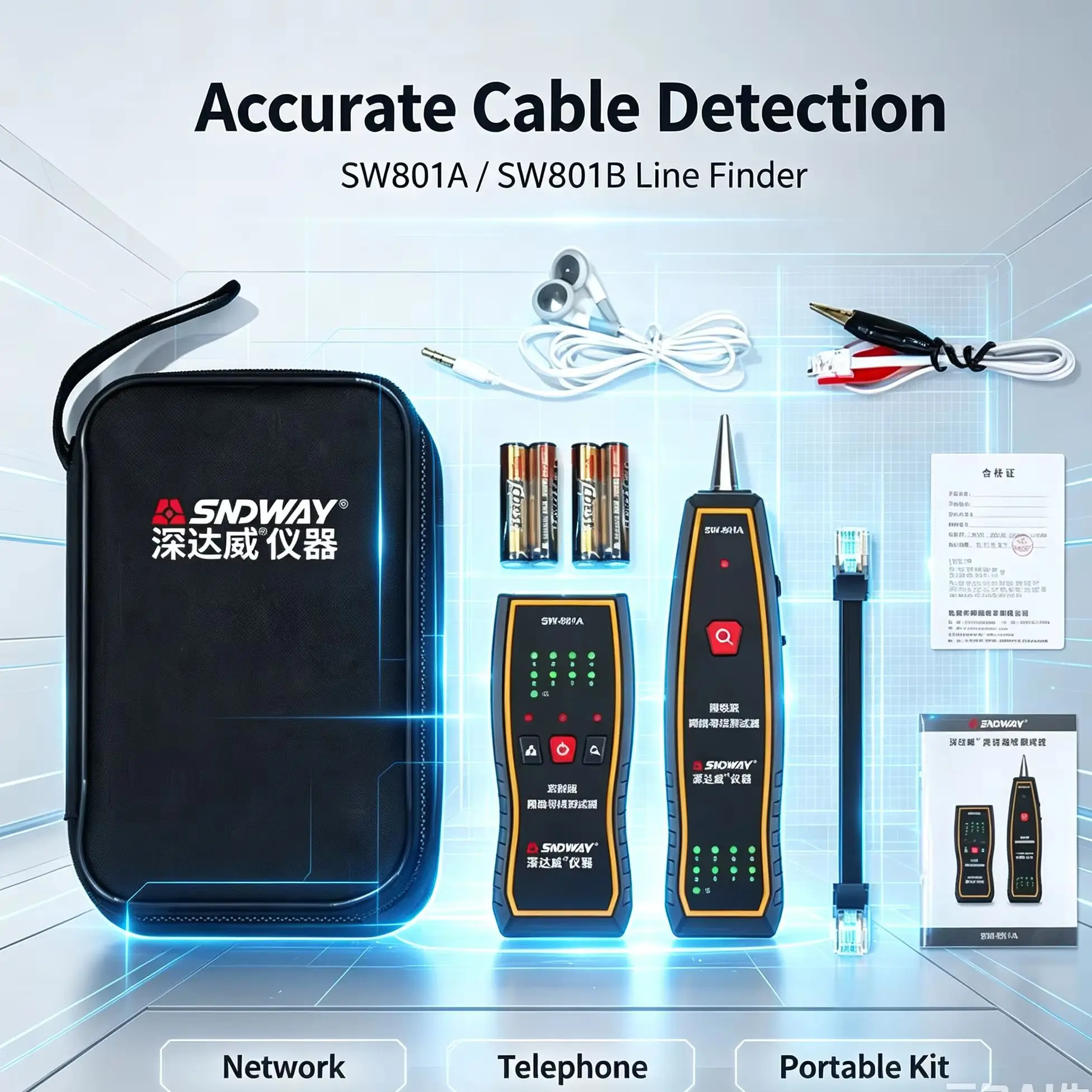 SNDWAY SW801A/801B Electrician Cable Tester, Network and Telephone Wire Finder, Stable Hand‑held Line Detector.