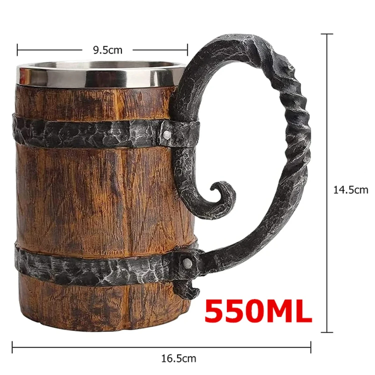 

550ML Handmade Wooden Barrel Beer Mug Bucket Shaped Tankard Cup Stainless Steel Vintage Coffee Mug Tea Cup JT15