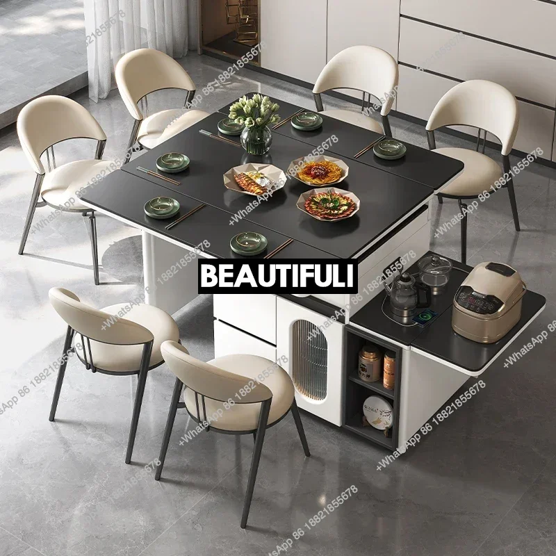 

Movable retractable folding dining table dual-purpose multi-functional light luxury rock slab dining table