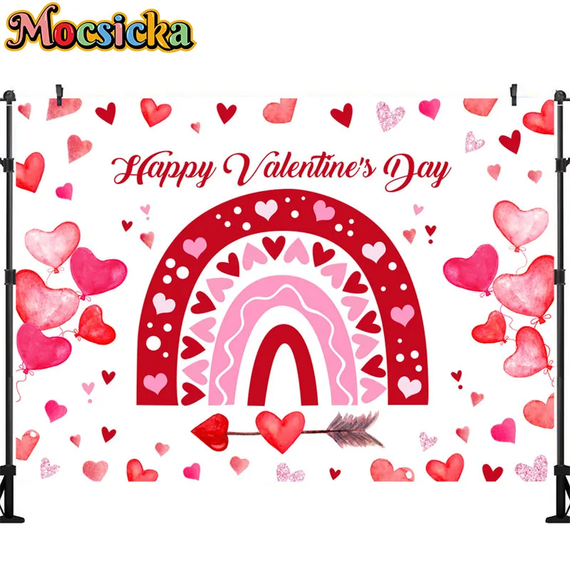 Mocsicka Boho Rainbow Red Girl Birthday Backdrops Bohemia Love Heart Clouds Banner Photography Background Studio Photobooth