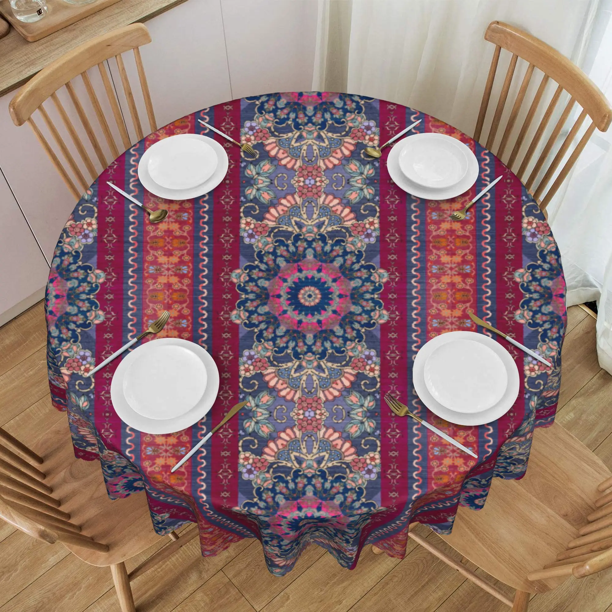 Nappe ronde en tapis persan antique, style bohème ethnique tribal, pour fêtes