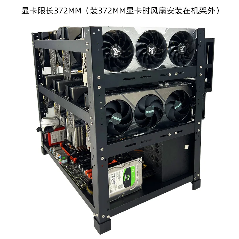 Stackable Open Air GPU Rack 6 8 10 12 Graphics Card Mounting Frame Dual Power Multi AI Mining Rig Workstation Chassis