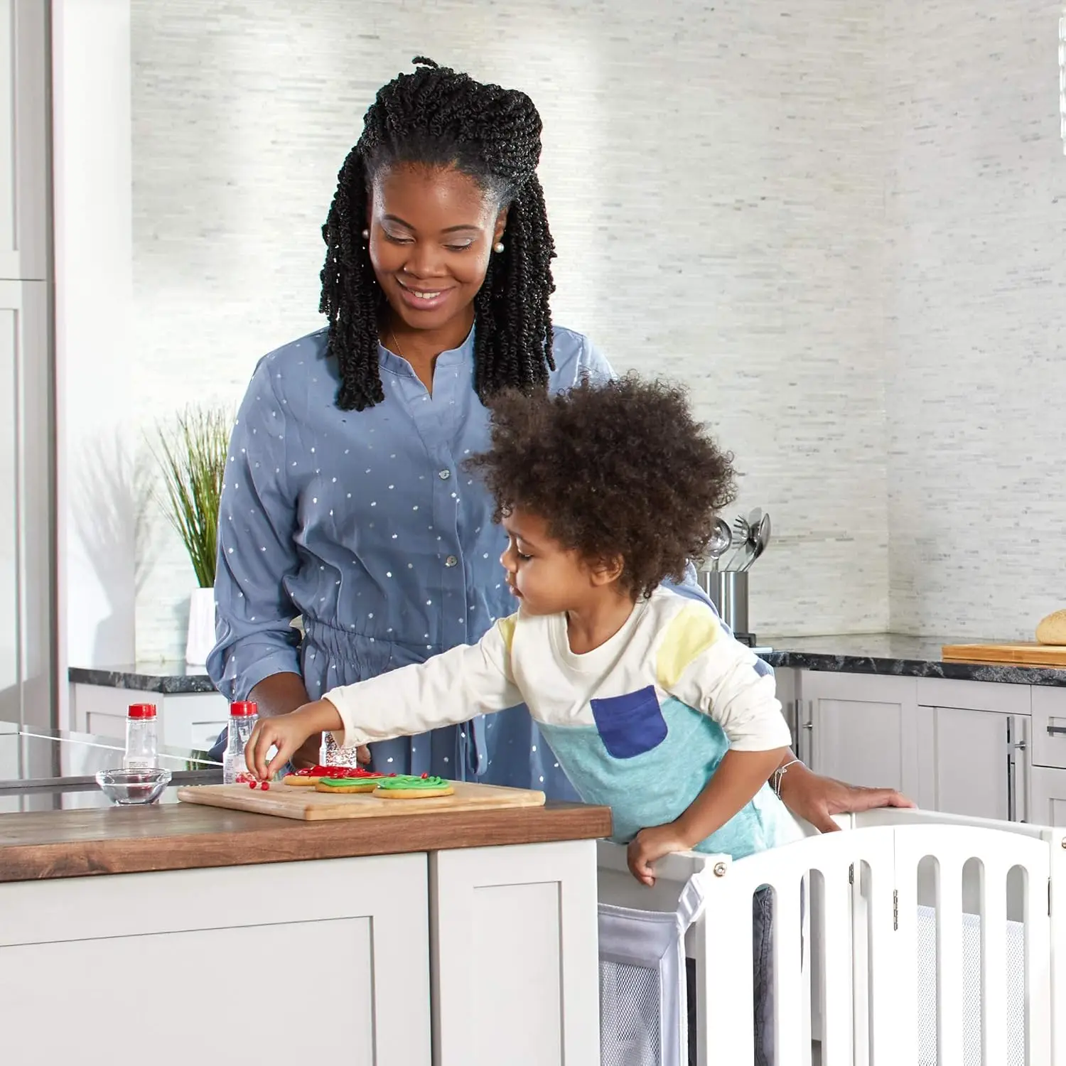 Kitchen Helper® Toddler Tower Step Stool - Contemporary - White: Folding Adjustable Height Montessori Wooden Learning