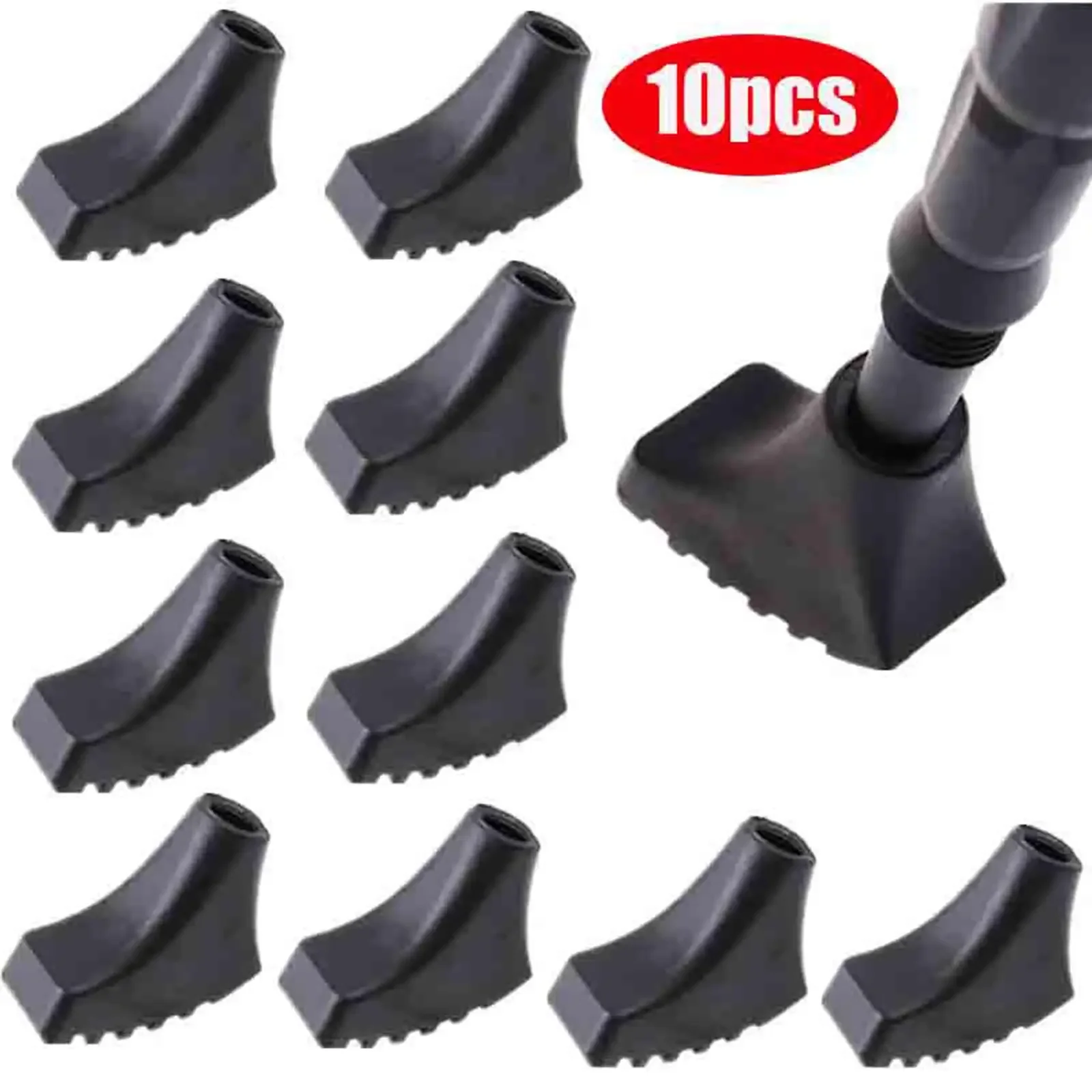 10Pc Trekking Stick Tips Rubber Replacement for Hiking Poles - Anti Slip Boot End for Mud & Walking Sticks