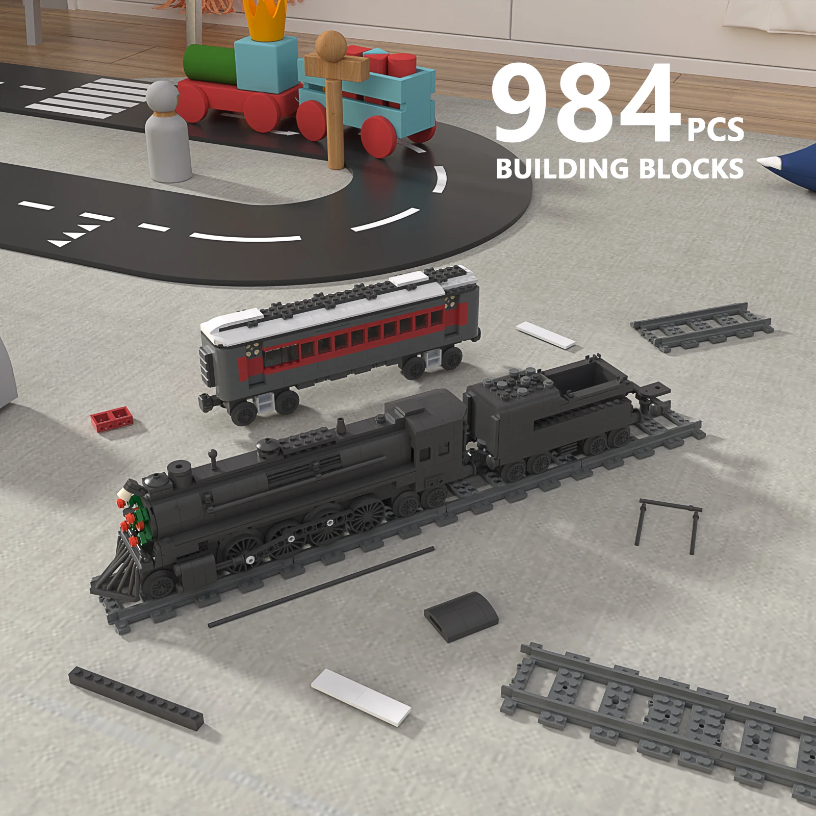 BuildMOC High-Tech Track Railway Vehicle Bricks Polar Express Steam Train Christmas Snow Building Block Xmas Gifts for Children