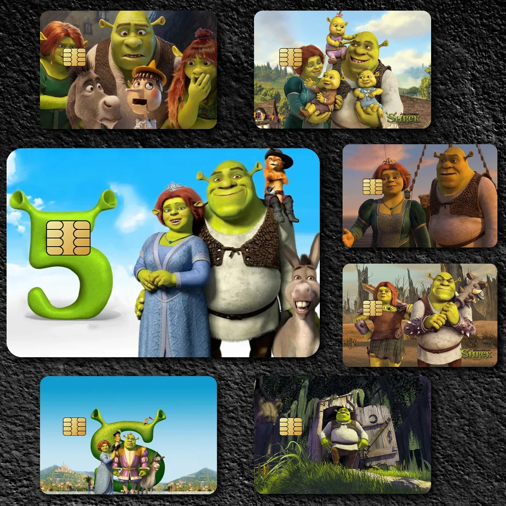 كارتون S-Shrek 5 KFilm غطاء جلدي ملصقات بطاقة الائتمان 4 قطعة ديكور أمامي للخصم حافلة البنك ممر مقاوم للماء