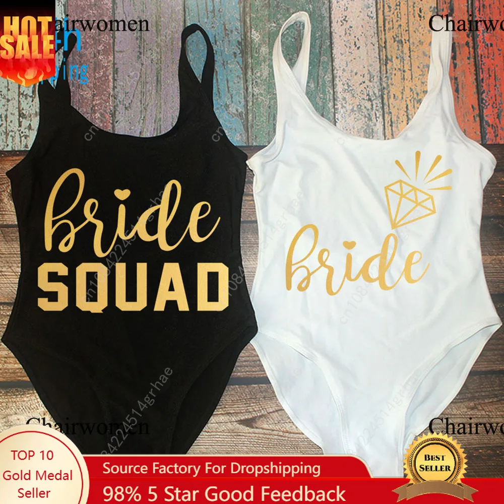 

Bachelorette Party Team Bride Squad Swimsuits Lady Wedding Party Gift Lining High Leg Cut Women One Piece Swimwear Swimsuit