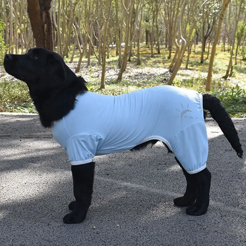 Vestiti elastici per la protezione UV degli animali domestici Tuta per cani a quattro zampe tinta unita Facile da indossare Striscia riflettente Cani Camicie fresche Escursionismo