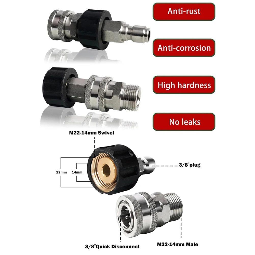 Stainless Steel Pressure Washer Quick Connect Kit Car Wash Water G-un US Quick Connector Fittings Garden Tools Accessories