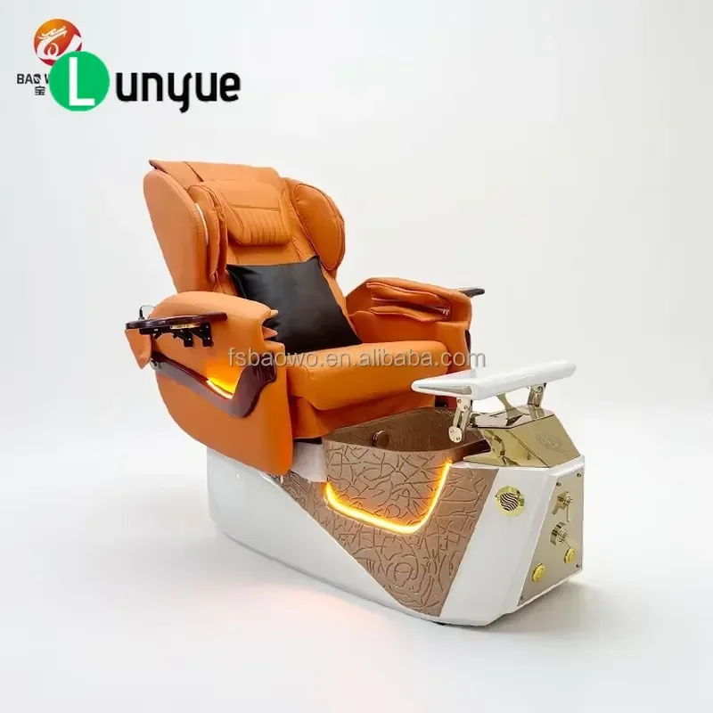 Luxury Smart Electric Adjustable Full Body Recliner Orange Portable Massage Chair for Nail Spa Professional Foot Care