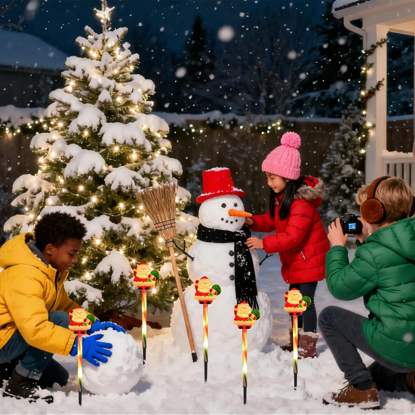 Solar Powered Christmas Lights LED Ambient Lighting Santa Claus Solar Christmas Decorations Outdoor Lights For Garden Lawn Patio