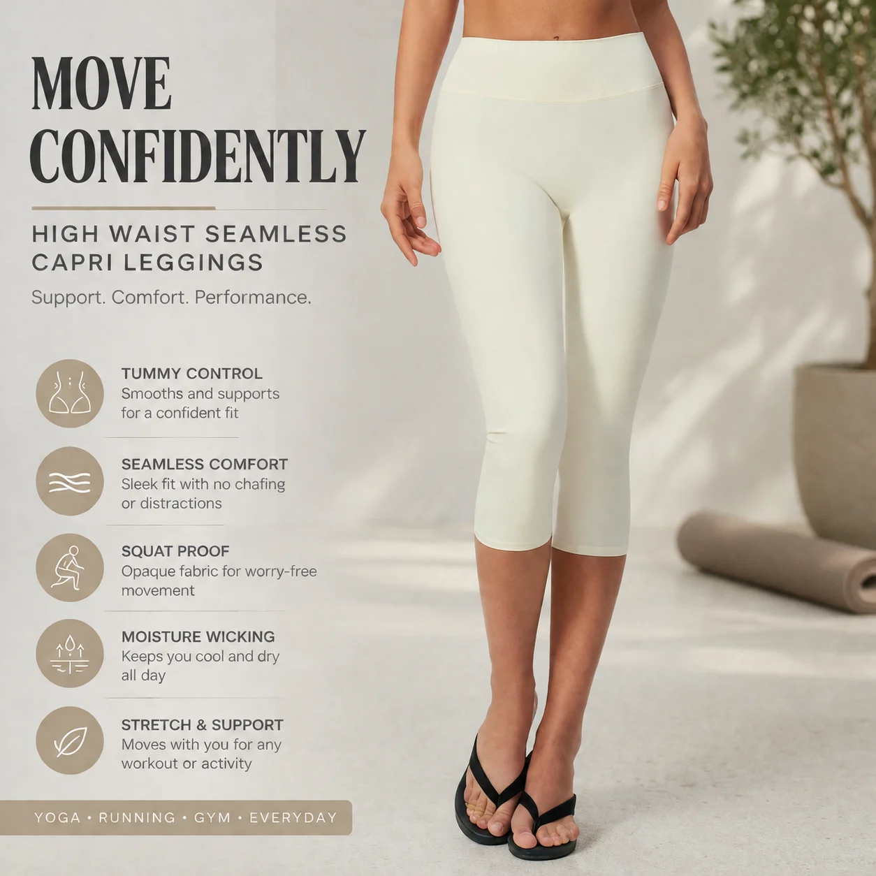 Women's High Waist Capri Leggings, 7/8 Length Yoga Pants, Tummy Control Gym Workout Tights for Fitness Running