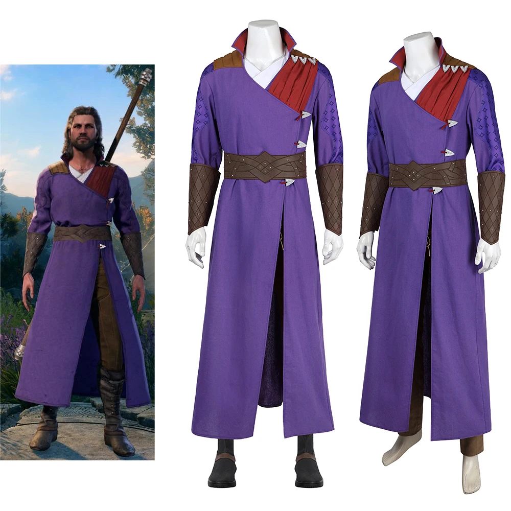 Gale Cosplay Game Costume for Men Purple Uniform Robe Pants Full Set Halloween Carnival Party Combat Suit