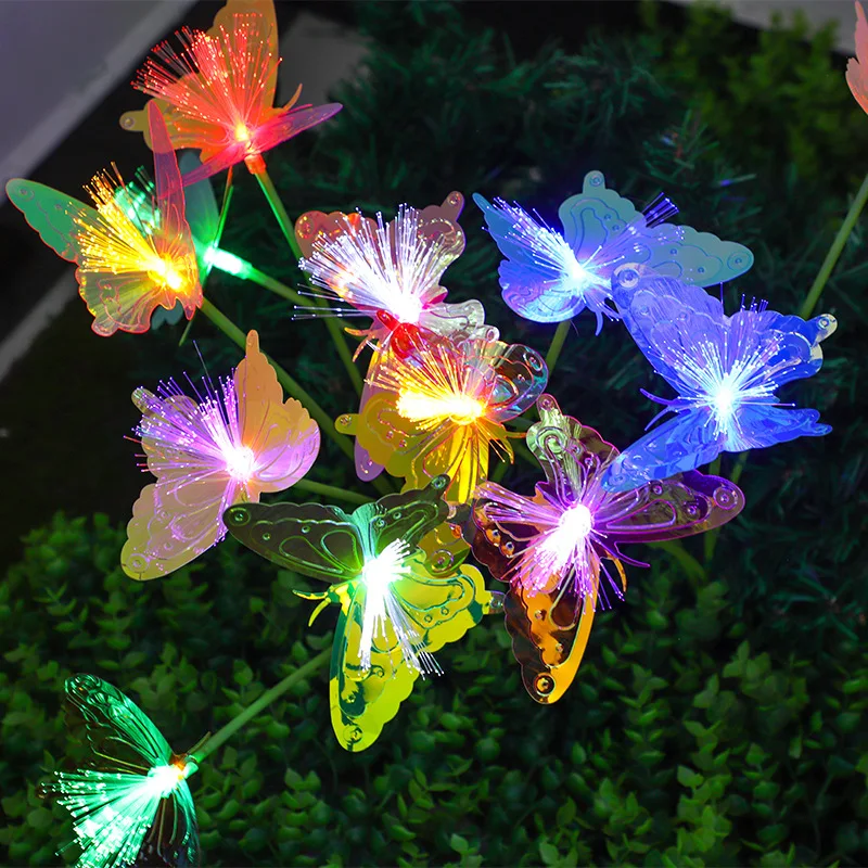 1PC Solar LED Fiber Optic 6 Head Butterfly Light Outdoor Decoration Lawn Light Garden Atmosphere Decoration Light