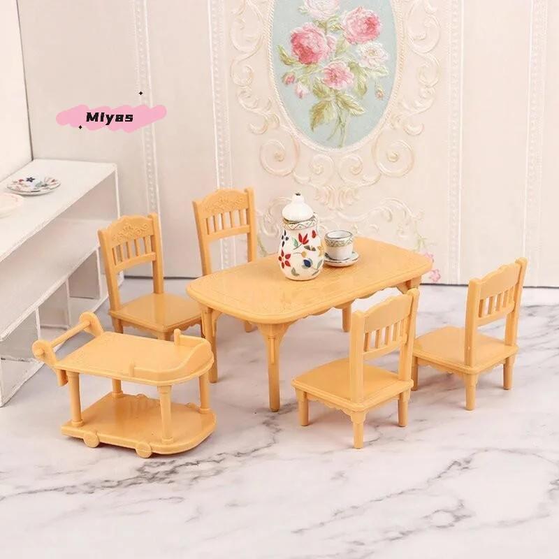 Miniature Plastic Food Cart Table And Chair Model 1:12 Dollhouse Furniture Home Decor Toy Doll House Accessories