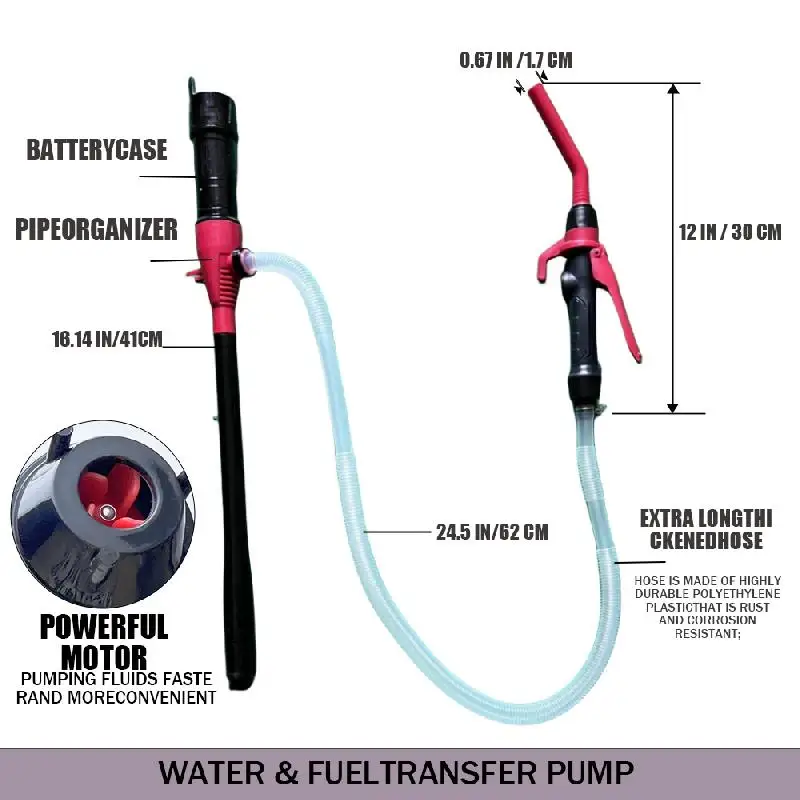 Portable Transfer Pump Battery Operated Electric Siphon Pump Transfer 2.6 GPM Flow Oil Extractor For Gas, Fuel  Diesel, Water